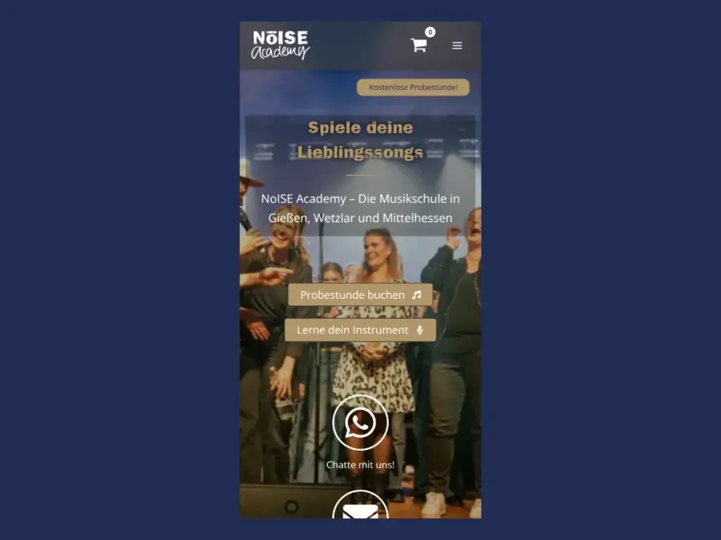 Die Startseite der NoISE Academy auf einem Smartphone